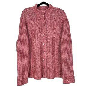 Talbots Cable-Knit Sweater Size 2X Pink Cardigan Wool Blend Mock Neck